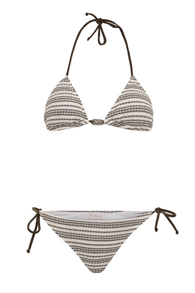 AQUELLA Set bikini triunghiular din tricotaj kaki cu dungi