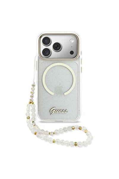 Guess IML Glitters Script Strap MagSafe Clear Case for iPhone 17 Pro