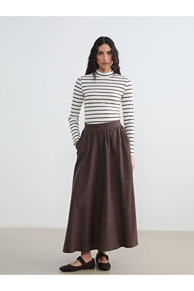 LC Waikiki Elastic Waist Linen Blend Flared Skirt