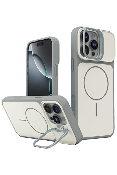 Fuchsia غطاء حماية متوافق مع آيفون 16 برو ماكس مع حامل مغناطيسي - أبيض