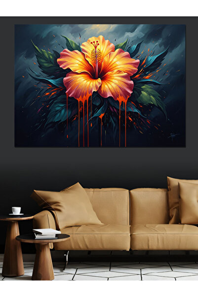 Artmeg Tablou Modern cu Floare de Hibiscus Portocaliu - Tablou Decorativ din ...