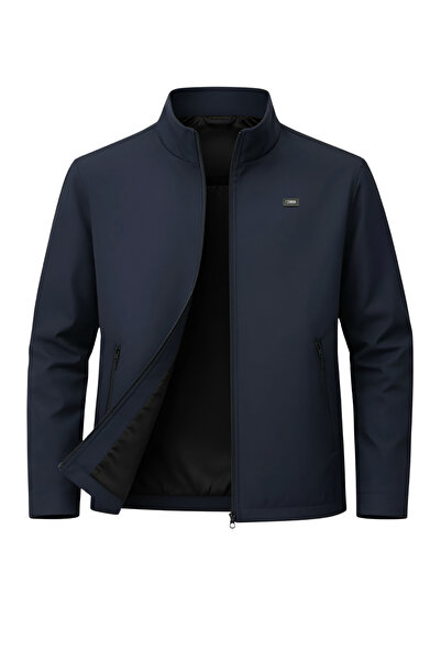 SİVAİST Navy Blue Men's Polyester Mixed Water and Windproof Transitional Summ...