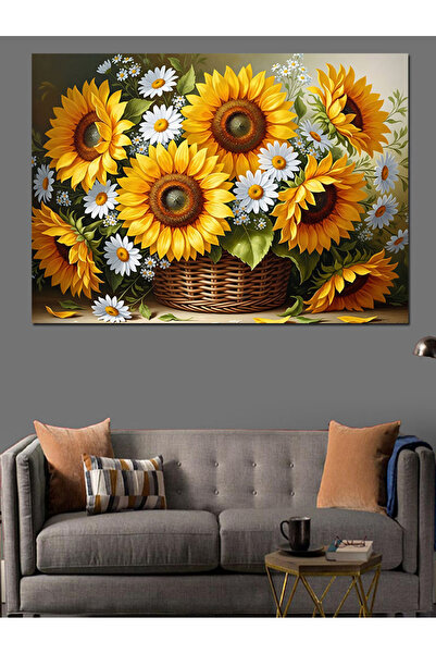 Artmeg Painting of Vibrant Sunflowers in a Basket Decorative Canvas - Mdf Woo...