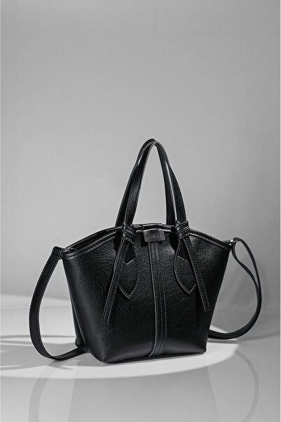 Rimense Women's Black Zippered Lined Hand and Shoulder Bag