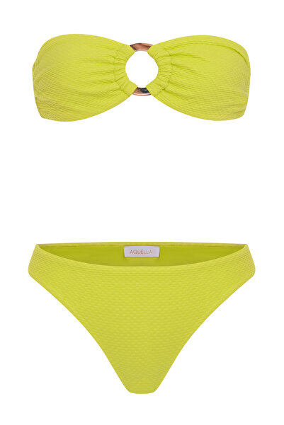 AQUELLA Textured Neon Green Strapless Bikini Set with Accessories