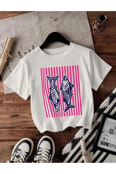 Oceanwear Γυναικείο μπλουζάκι με στάμπα ψαριού, κοντό μανίκι, λαιμόκοψη ποδηλ...