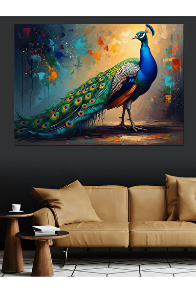 Artmeg Pictură decorativă pe pânză cu portret de păun colorat și impunător - ...