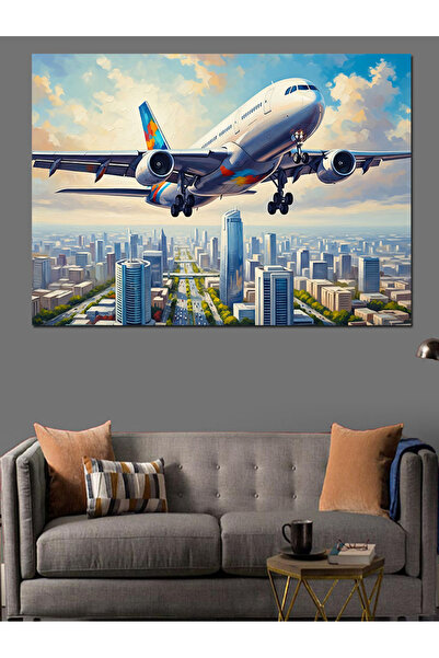 Artmeg Pânză decorativă cu avion gigant de pasageri în nori - Tablou din lemn...