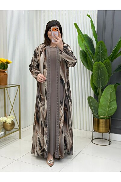 GK Φόρεμα μεγάλου μεγέθους Sandy Chiffon Stone με τύπωμα