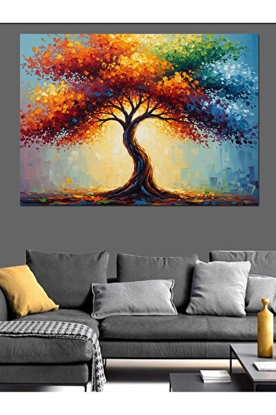 Artmeg Pictură decorativă pe pânză cu arborele vieții în culorile curcubeului...
