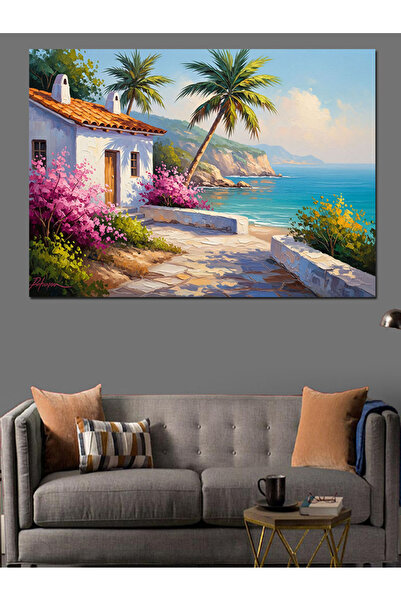 Artmeg Sahil Yolunda Beyaz Ev Manzarası Dekoratif Kanvas - Mdf Ahşap Tablo