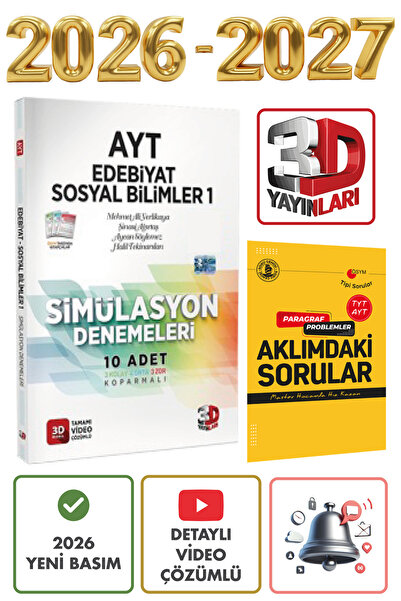 3D Yayınları AYT 3D Simülasyon Edebiyat Tarih Coğrafya Denemeleri ÖSYM Tarzın...