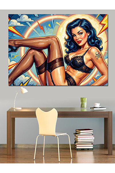 Artmeg Tablou decorativ din pânză în stil retro cu ilustrație feminină în sti...