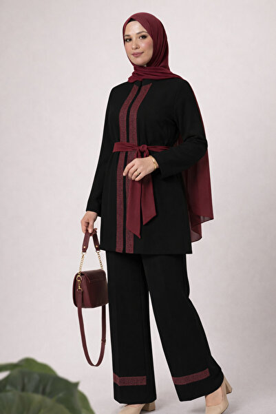 Nulivez Women's 4-Piece Set – Patterned Detailed Tunic, Trousers, Belt and Sc...