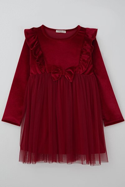 Breeze Κοριτσίστικο μακρυμάνικο φόρεμα Βελούδο με αξεσουάρ φιόγκους, Τούλι τε...