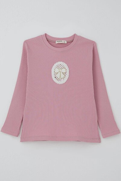 Breeze Devojčica majica dugih rukava vintage Čipka sa mašnom aplikacijom za u...