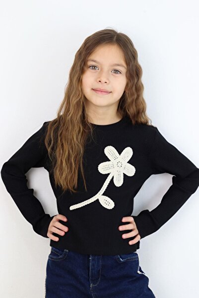 Breeze Κοριτσίστικο μακρυμάνικο μπλουζάκι με διχτυωτό πλέγμα και απλικέ λουλο...