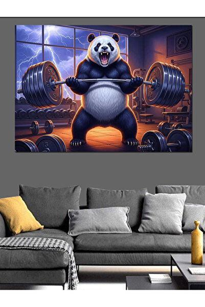Artmeg Weight Lifting Strong Panda Illustration Decorative Canvas - Mdf Wood ...