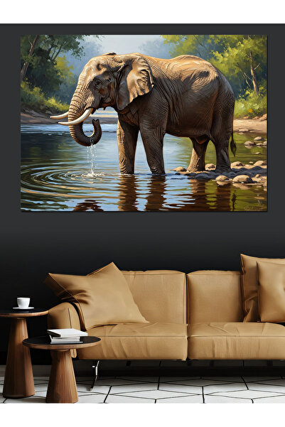 Artmeg Elefant mare plimbându-se pe marginea râului, pânză decorativă - Masă ...