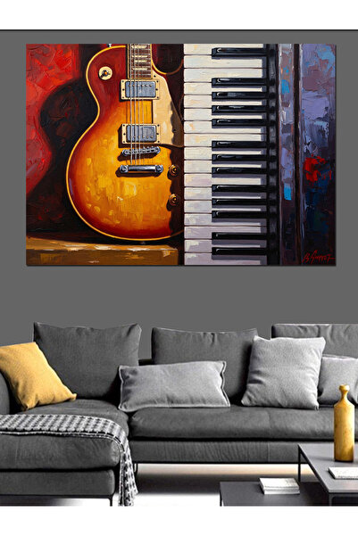 Artmeg Pânză decorativă cu chitară electrică și clape de pian - Tablou din le...