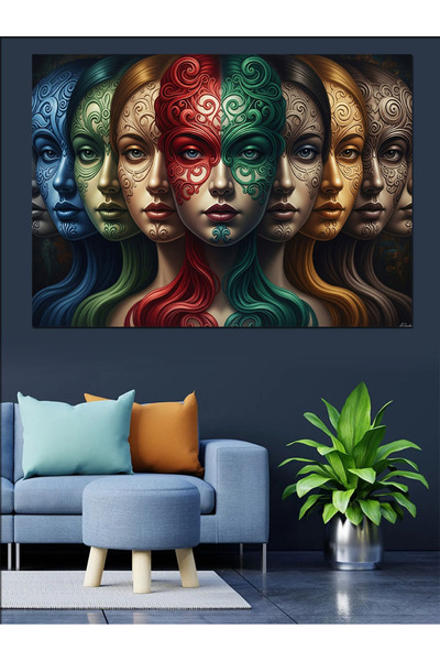 Artmeg Pictură abstractă cu fețe cubice colorate, pânză decorativă - Pictură ...