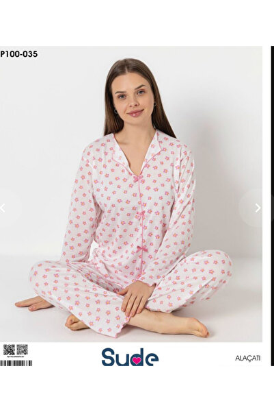 Sude Pembe alaçatı pijama takımı