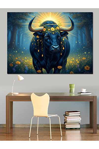 Artmeg Pânză decorativă Taurul Albastru Mistic cu Coarne de Aur - Tablou din ...