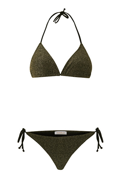 AQUELLA Glittery lurex green triangle bikini set