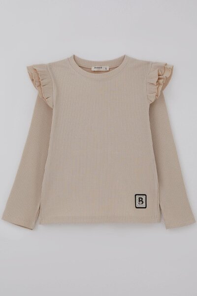 Breeze Devojčica majica dugih rukava sa izvezenim detaljima i naboranim ramen...