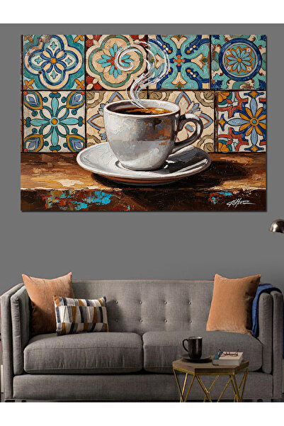 Artmeg Tablou decorativ din pânză cu farfurie chinezească și plăcere de cafea...