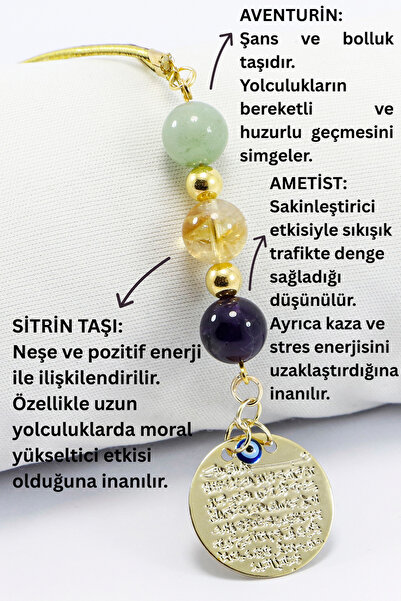 biuti Metal Gold Renkli Ayetel Kürsi Dualı Araba Dikiz Ayna Süsü, Doğaltaş Am...