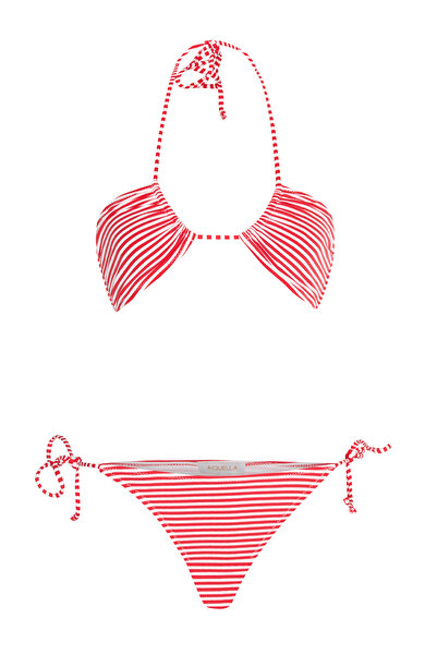 AQUELLA Halter Neck Striped Red Bikini Set
