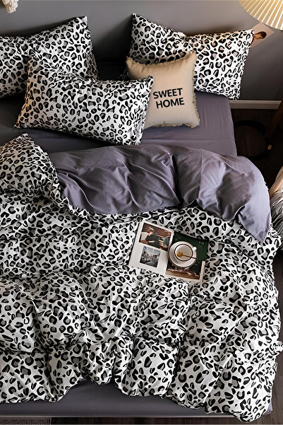 Always Fitted Sheet Pieces Reversible Double Duvet Cover Set Leopardgrey
