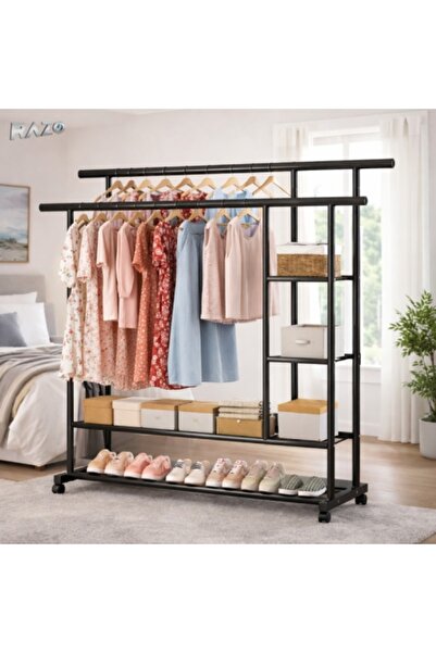 Razo RAZO clothes rack with shelves, Metal, Capacity 100 kg, 4 wheels, Double...