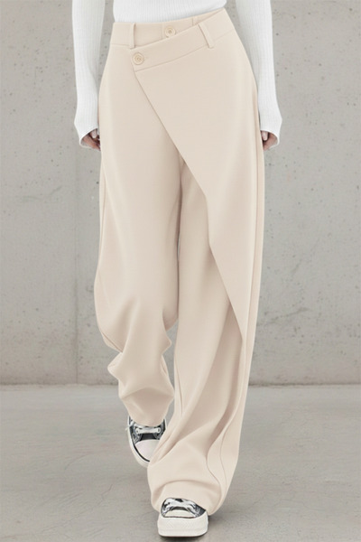 bshood X Nurbeli Black Women's Button Closure Asymmetrical Design Palazzo Pants