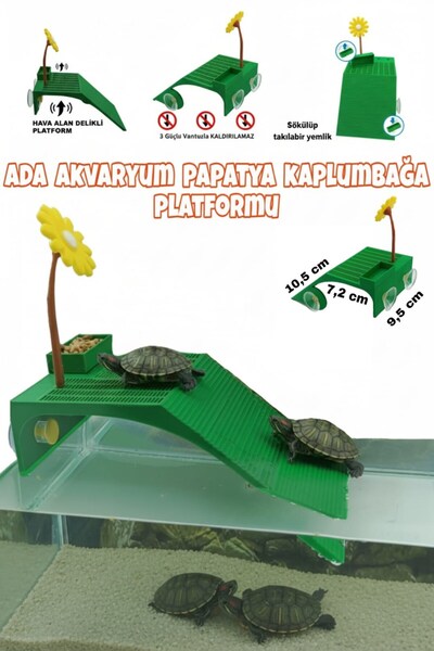 ADA AKVARYUM Papatya Su Kaplumbağası Rampalı Dinlenme Platformu Yemlikli