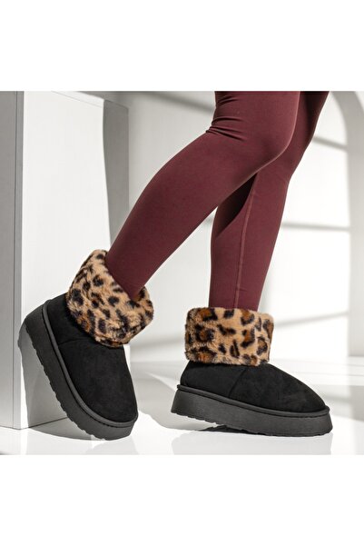 Modlet.ro Ghete de damă negre din piele întoarsă cu talpă groasă tip Ugg MOD1...