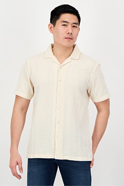 Aeropostale Men Regular Fit Short Sleeve Textured Casual Shirt, Beige