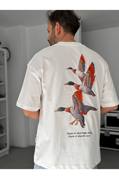 BYBASICMAN Bela guska Patchli Oversize kroj T-shirt SW-5057