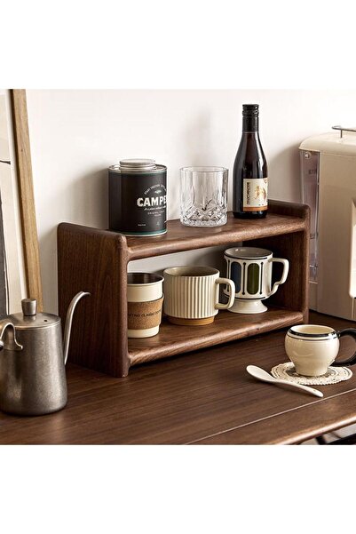 Nowella Home Çok Amaçlı Ahşap Masa Üstü Raf - Kahve İstasyonu Düzenleyici - M...