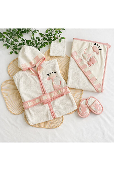 moukou طقم روب حمام للأطفال مطرز بيبي بورنوز من كيوت جيرافا - 100% قطن - قطن ...