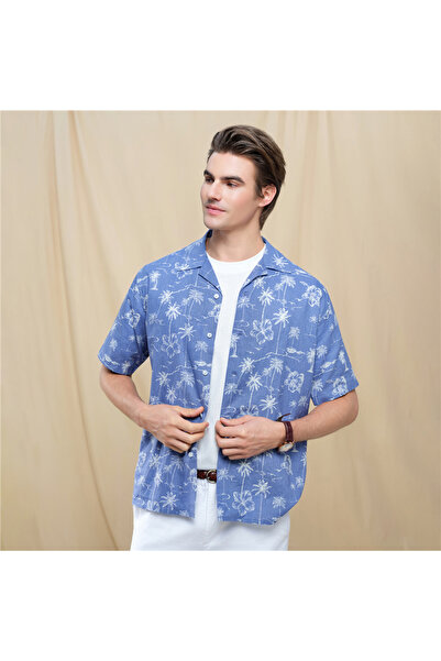 Giordano Men's Relaxed Linen Cotton Printed Shirt