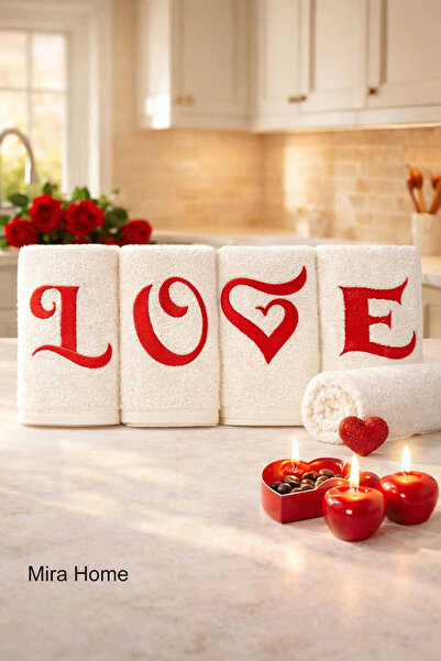 Mira Home Love Embroidered 4-Piece Kitchen Towel Set 30X50 cm