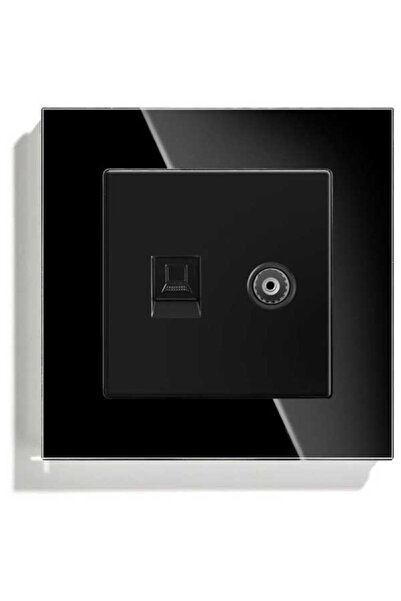 SimpluAcasa ClassLights TV + Internet Socket RJ45 Cat6 Black, Tempered Glass ...