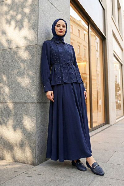 MODAQU تنورة تونيك برباط أمامي عند الخصر مرصّع بالأحجار قماش مودال طقم باللون...