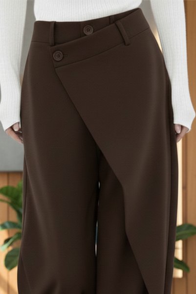 bshood X Nurbeli Black Women's Button Closure Asymmetrical Design Palazzo Pants