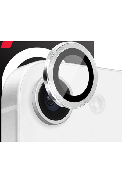 Powerfox iPhone 17E / 16E Compatible Silver Aluminum Alloy Tempered Glass Cam...