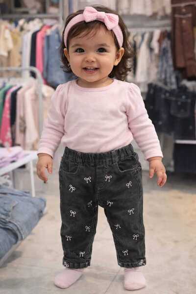 kidsense Baby Girl Bow Embroidered Denim Pants