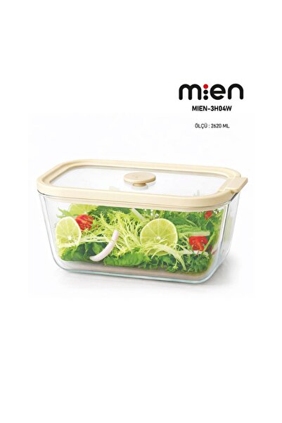 MİEN 2620 ml Glass Storage Container with Leak-Proof Lid - Cream