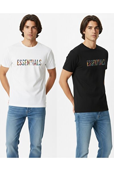 Fifty Color Unisex Black and White Short Sleeve Basic Regular Cut Essentials ...